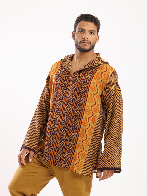 Hooded shirt in light printed cotton voile